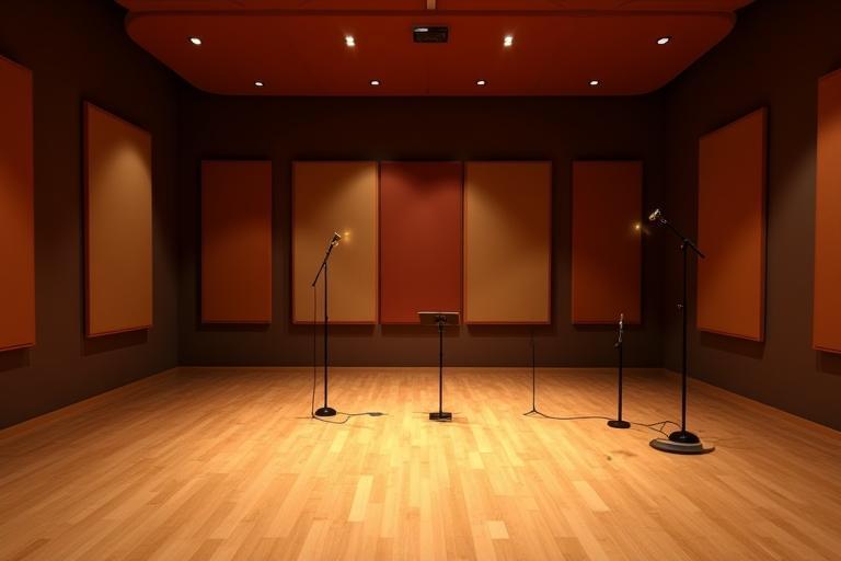 Sala ao vivo do estúdio mostrando tratamento acústico